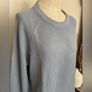 Faherty brand Women’s Pima Cotton Long Sleeve Ribbed Tee in Dusty Blue. Large.